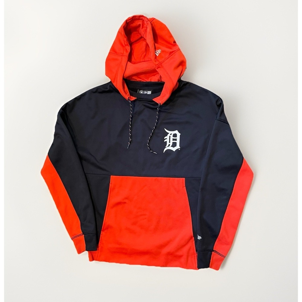 Detroit Tigers MLB New Era Hoodie Sweatshirt Small Blue Orange Pocket Authentic